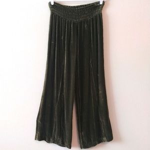 Free People Dark Green Velvet Silk Wide Leg Pants